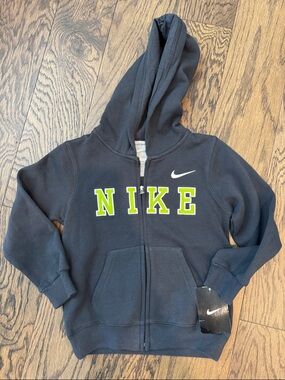Nike Kids Black Hoodie with Neon Green Lettering- NEW WITH TAGS